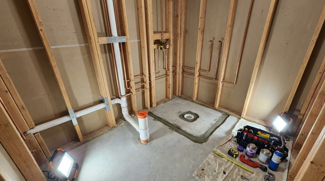 Bathroom rough-in plumbing during remodel by Johns Plumbing LLC in Sparks