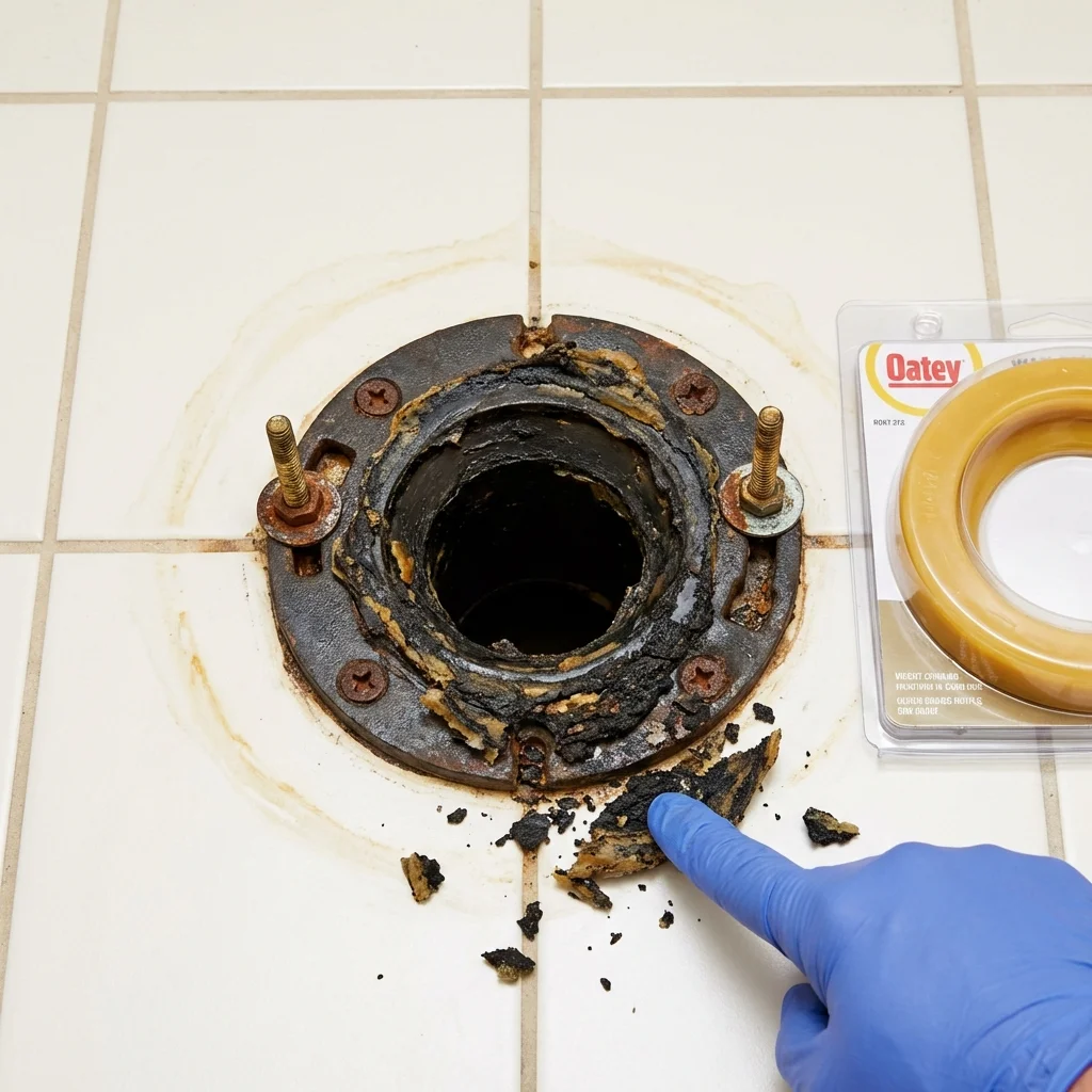 Failed wax ring showing water seepage at the base of a toilet in a Sparks, GA home